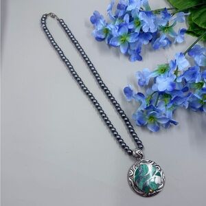 Genuine Turquoise Stone Pendant Vintage Necklace